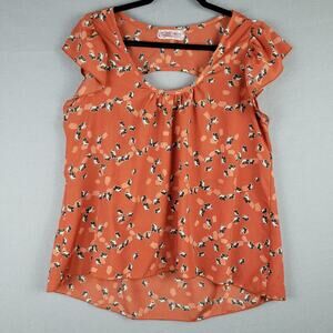 Mauve Size XL Flutter Sleeve Owl Print Blouse Burnt Orange Twee Teacher Novelty